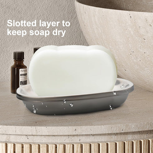 Miruchertter Countertop Stainless Steel Soap Dish with Double Layer Draining for Bathroom, Chrome Brushed Nickel Soap