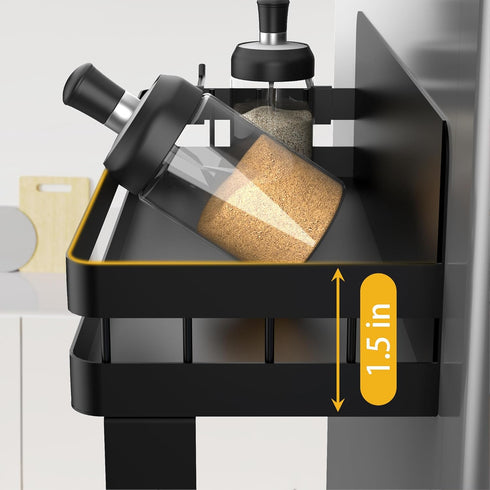 2 ZUNTO Magnetic Paper Towel Holder for Fridge, Black Kitchen Organizer with Towel Roll Holder, Spice Shelf and Hanging
