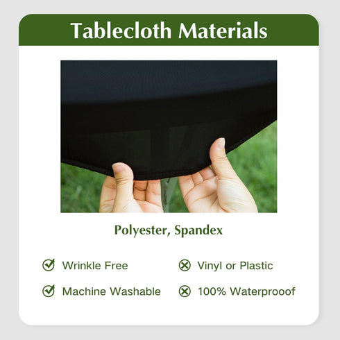 2 Pack 20 Inch Round Fitted Tablecloth Stretch Spandex Table Cover Black Washable Table Cloth Elastic Table Topper