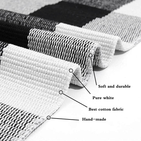 SEEKSEE Cotton Buffalo Plaid Rug, 2'x3' Black and White Checked Washable Doormat