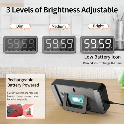 7.8 3 4 3 Countdown Count VOCOO Digital Kitchen Timer with Extra Large Display, Magnetic LED with Brightness, Alarms