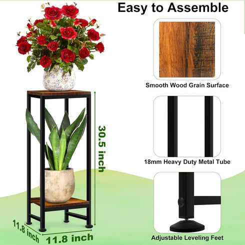 2 31" Plant Stand Indoor, Tall Plant stands for Indoor Outdoor Plants, Tier Heavy Duty Plant Shelf Metal Pedestal Stand