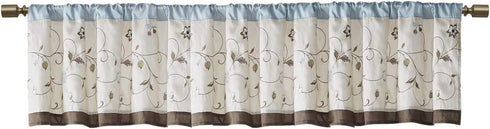 Madison Park Serene Embroidered Light Filtering Curtain Panel, 50x18, Blue for Bedroom Livingroom