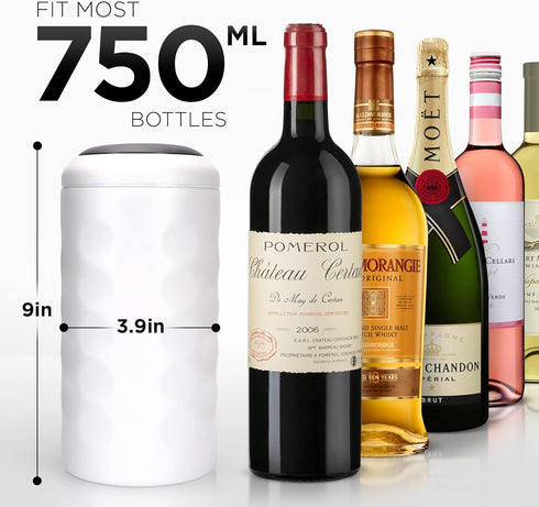 750ml 6+ Premium Wine Chiller - Stainless Steel Wine Bottle Cooler, Vacuum Insulated & Double-Walled - Keeps Wine Cold
