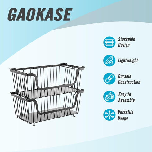 4 Countertop,Kitchen GAOKASE Pcs Stackable Wire Baskets for Pantry Organizers and Storage,Vegetable Fruit Basket