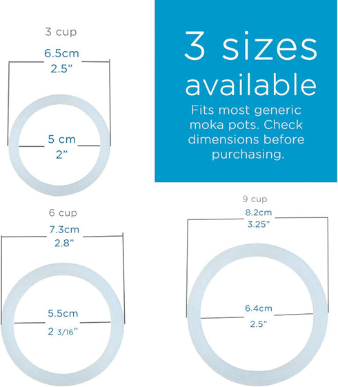 GROSCHE Milano Replacement Stovetop Espresso Maker - 6 Espresso Cup Size Silicone Gasket Seals (3 Seals) & 1 Filter