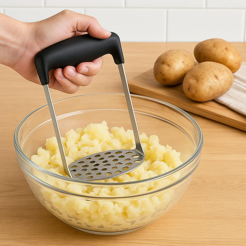 Potato Masher Stainless Steel Heavy Duty Kitchen Tool for Mashed Potatoes, Vegetables & Fruit Professional Metal Masher