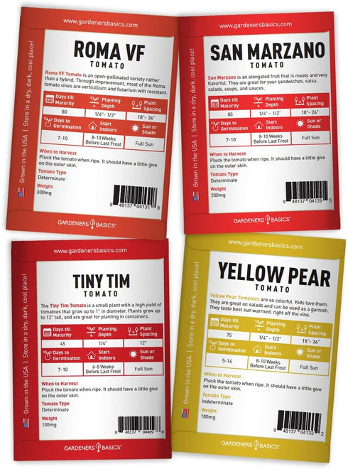 16 Pack Gardeners Basics, Tomato Seeds for Planting Variety Heirloom Tomato Seeds, Tiny Tim, Cherry Tomato Seeds