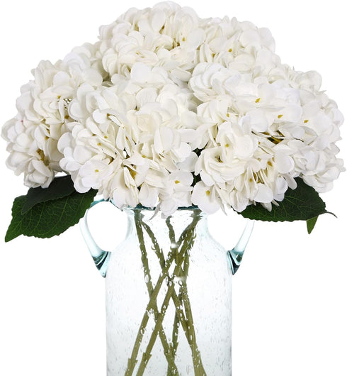 Kimura's Cabin 6pcs Faux White Hydrangea Flowers Bouquets for Home Table Centerpieces & Wedding Decoration