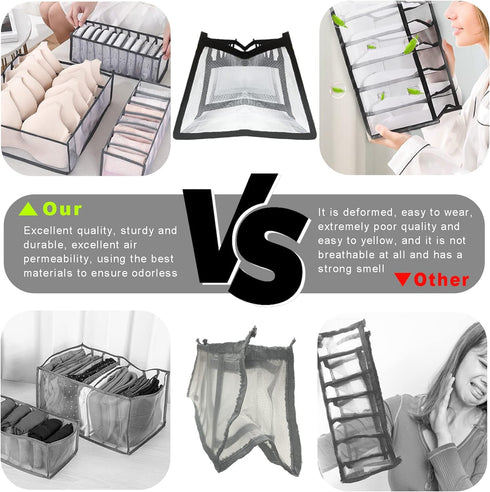 ULENDIS 9 Pack Wardrobe Clothes Organizer for Drawers, Foldable Mesh Separation Box, Drawer Dividers for Clothes