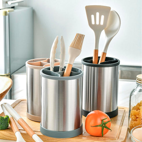 Kitchen Utensil Holder for Countertop, 360° Rotating Stainless Steel Crocks, 6.7” Large Utensil Holder