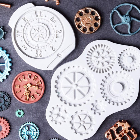 Steampunk Silicone Fondant Molds, Gears Teeth Moulds for Cake Decoration, Chocolate Candy Sugarcraft Cupcake Topper
