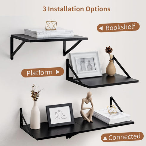 16W 12D Set 2, 12 Inch Axeman Deep Floating Shelves for Wall, x Black Floating Shelves of Deep Large Wall Mounted