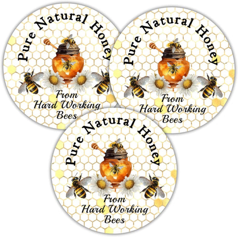 Set 40 of Natural Honey Jar Labels - Glossy Stickers & Tags