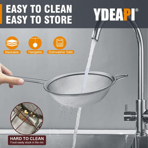 Ydeapi 6.3" Fine Mesh Strainer with Handle, Metal Food Strainers for Kitchen, Sieve Fine Mesh Stainless Steel for Rice