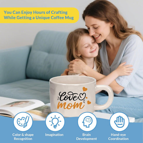 MENGDIDI 2PCS Set, Paint Your Own Mug Kit, Custom Ceramic Mug Painting Blank White Coffee Mugs with Paints and Brushes