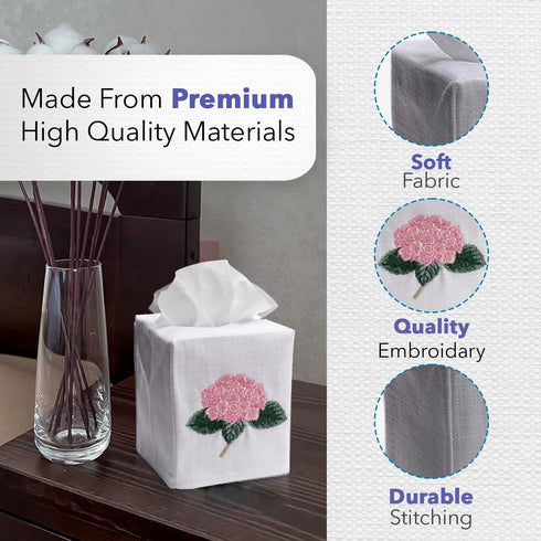 Jacaranda Living Square Tissue Box Cover, Decorative Cloth Tissue Holder, Scrolls Design, China Blue