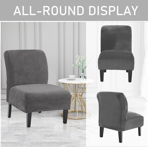 UCCONO Armless Accent Chair Slipcovers, Thick Velvet Slipper Accent Chair Covers Hotel Oversized Big Chairs, Removable