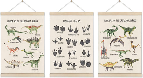 Set of 3 Dinosaur Posters Hanger Frame, Educational Artwork for Toddlers, Dinosaur