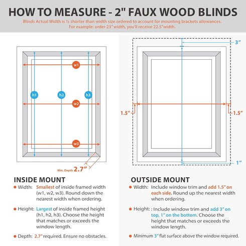 DEZ FURNISHINGS 2" Cordless Faux Wood Blind, Dark Oak, 33" W x 64" H