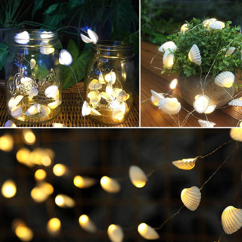 14.1Ft 40 Beach Seashell Decorative String Lights Warm White LED Waterproof Battery Operated Ocean String Lights