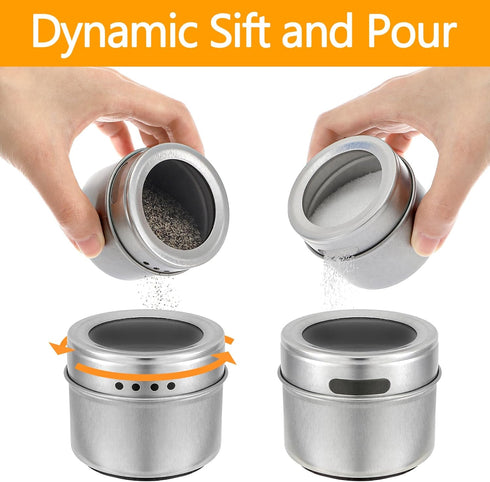 20 Pack 240 Set Bekith Magnetic Spice Jars, Magnetic Spice Containers for Refrigerator, Seasoning Tins with Clear Top