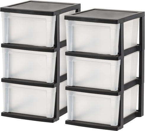 IRIS USA 3-Drawer Plastic Storage Dresser, 2-Pack Standing Organizer Storage Container with Drawers for Clothes,
