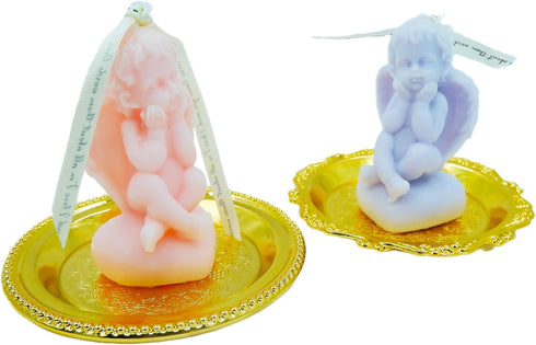 2 Angel Soy Wax Candles with 2 Golden Candlestick Tray, Scented Decorative Candles for Home Decoration and Relaxation