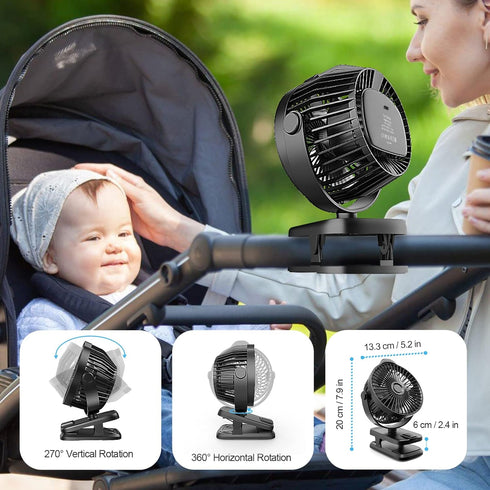 TRILINK 8000mAh 5 5" Small Clip on Fan with Remote Control | Battery | Speeds | Portable Rechargeable Mini Desk/Table