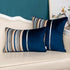 Yangest Navy Blue Striped Patchwork Throw Pillow Cover - Gold Leather Zippered Rectangular Cushion for Sofa, 12x20 Inch