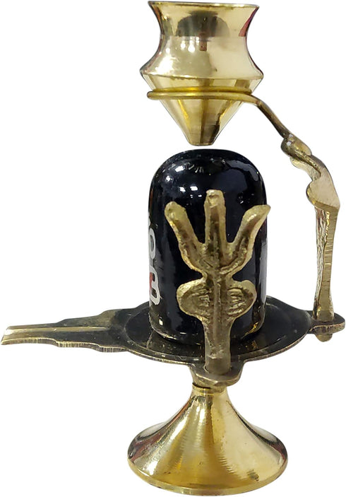 Shiva Ling Lingam Shivling Religious Statue, Brass Stand Puja Idol God Pooja, Height 3.5 Inch