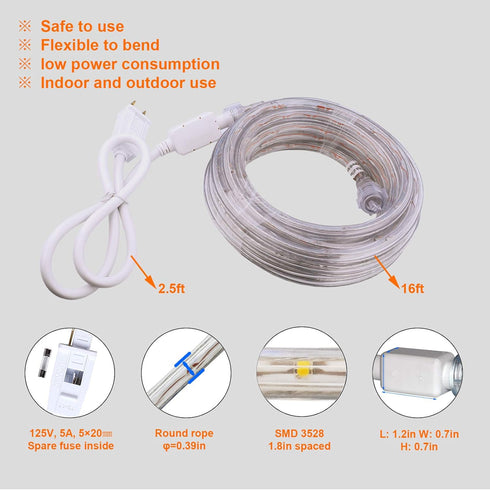 Areful 16Ft Rope Lights, Waterproof Connectable Strip Lighting Blue, Indoor Outdoor Mood Lighting for Home Christmas
