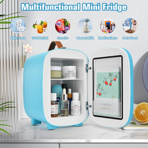 Mini Fridge for Bedroom Skincare Cooler & Warmer Portable Small Refrigerator 4 Liter/6 Can with 12v AC/DC/USB Option