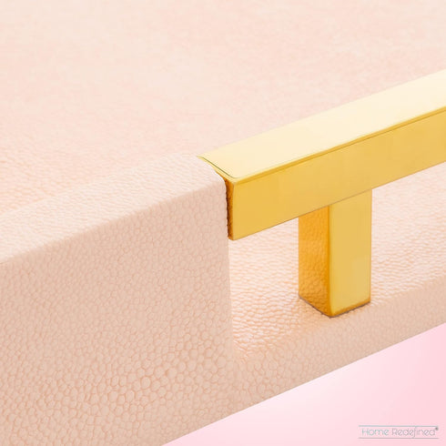 17.5"x12" Home Redefined Modern Elegant Rectangle Baby Pink Tray Glossy Shagreen Faux Leather Decorative Ottoman Coffee