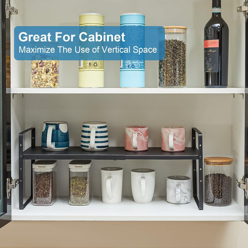 X-cosrack Set 2 Countertop Counter 30 LBS 13.8" 21.6" of Expandable Cabinet Shelf Organizer, Stackable Kitchen Shelves