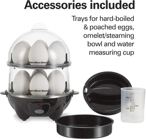 3-in-1 14, (25508) Hamilton Beach Electric Egg Cooker for Hard Boiled Eggs, Poacher, Omelet Maker & Vegetable Steamer