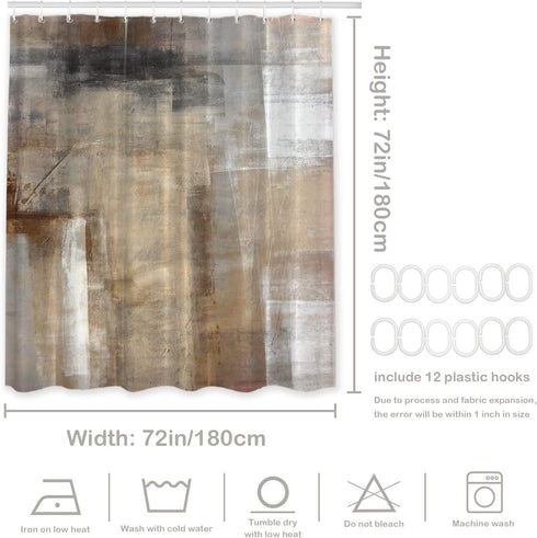 Batmerry Brown Beige Abstract Art Decorative Shower Curtain, Cute Long Wide Shower Curtain with Rust Proof Grommets