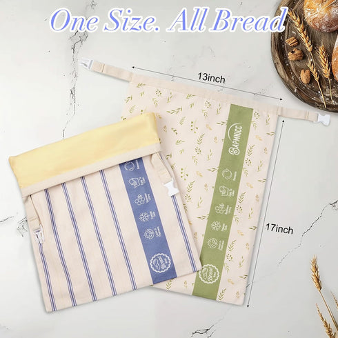 Tyzarglef 2 Pack 17x13 Inch Reusable Beeswax Bread Bags, Bees Wax Lined Cotton Linen Bags for Sourdough & Homemade