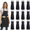 DUSKCOVE 12 Pack Plain Bib Aprons with 2 Pockets - Black Unisex Commercial