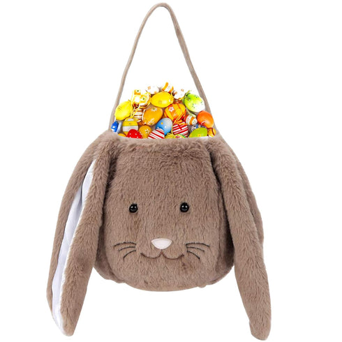 Plush Easter Bunny Basket for Kids, Personalized Egg Hunting Bags with Long Plush Ears for Easter Decorations