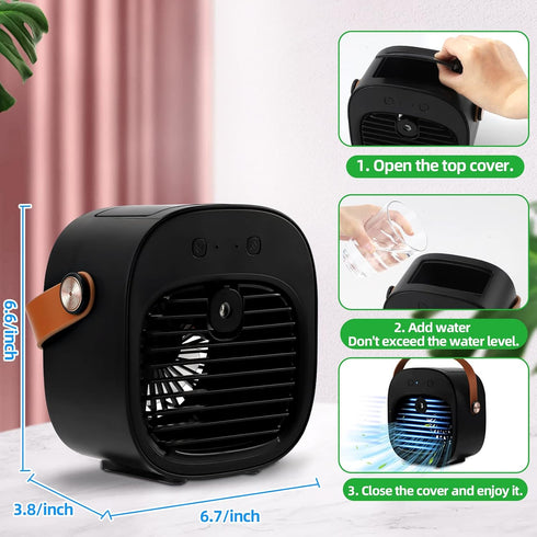 Portable Air Conditioners, 5200mAh Mini Air Cooler with 3 Speeds, Small Desk Air Conditioner for Bedroom, Office
