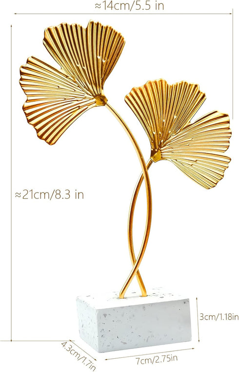 inheming Metal Ginkgo Leaf Ornaments, Gold Ginkgo Leaf Desktop Decoration Sculpture, Modern Creative Home Dcor Accents