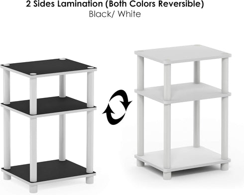 3-Tier 1-Pack Furinno JUST Side Table, End Table, Open Shelves Night Stand, Bedside Table, Toolless Assembly
