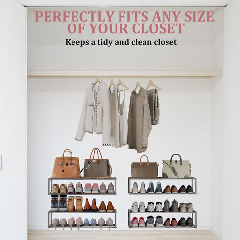 17"-31" 8 2 Closet Expandable Wall Mounted Shoe Rack, Adjustable Hanging Shoe Rack Holds Pairs, Heavy Duty Metal Shoe