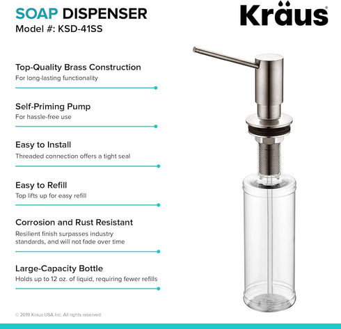KRAUS Kitchen Soap and Lotion Dispenser, Stainless Steel, KSD-41SS