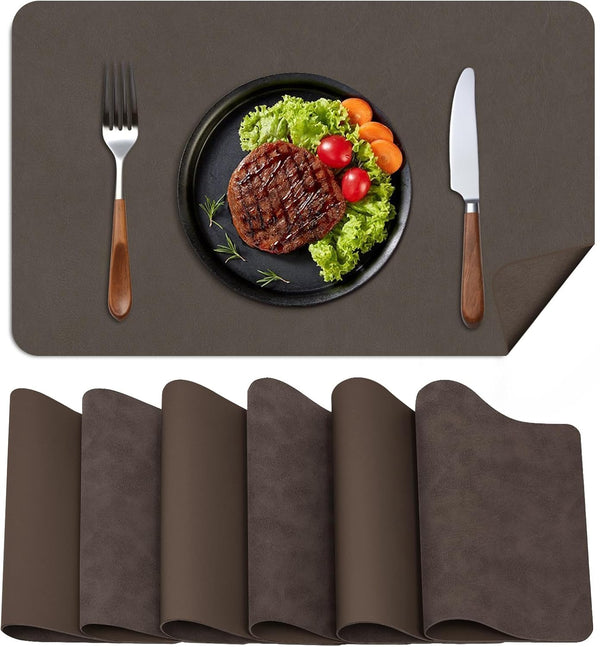 BLESWIN Faux Leather Placemats, Set of 6, 1217 Inch -Double Side Texture