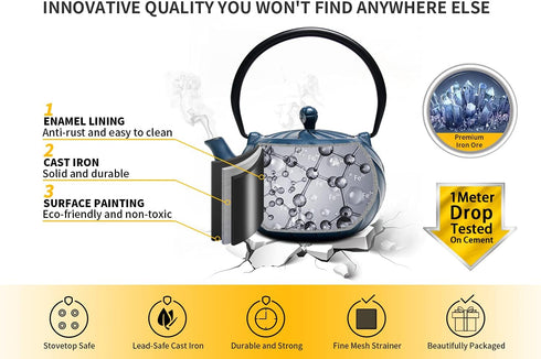 40 oz (1200 ml), TOPTIER Japanese Cast Iron Tea Kettle with Infuser for Loose Leaf and Tea Bags, Stovetop Safe