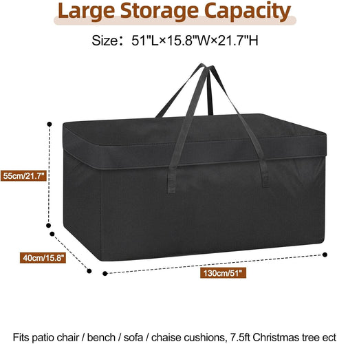 Demao Cushions-51"Lx15.8"Wx21.7"H Extra Large Outdoor Cushion Storage Bags,Heavy Duty Patio Waterproof Furniture