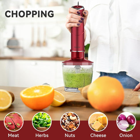Immersion Blender 5 in 1 Hand Blender - Abuler 800W Hand Mixer Stick with 600ml Mixing Beaker, 500ml Chopper & Whisk