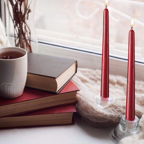 14 Pack Dark Red Taper Candles, 12 Inch Tall 3/4 Inch Thick, Burn 10 Hours (Burgundy)